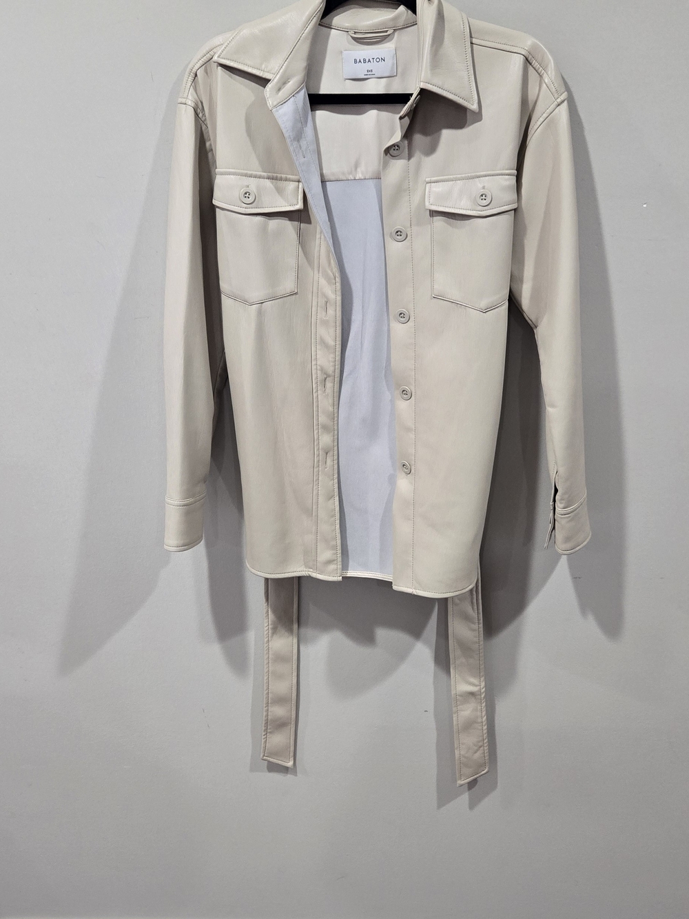 Babaton Ava Belted Vegan Leather Jacket Beige 2XS